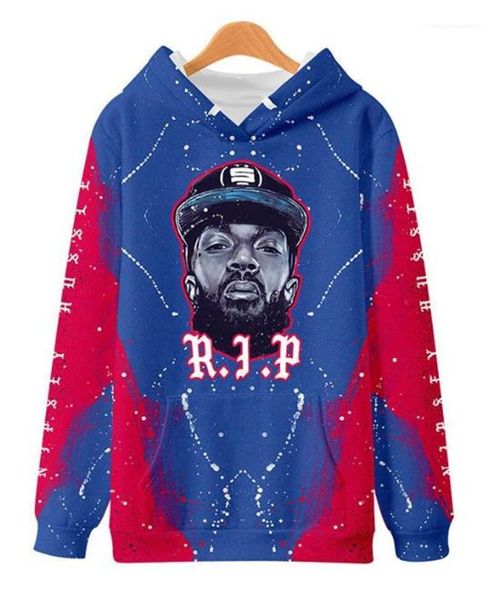 

men sweatshirts 3d digital printed with hat hip hop rapper fshion casual homme clothing rip nipsey hussle, Black