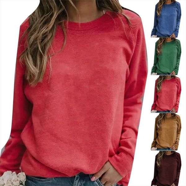 

plus size solid color crew neck long sleeve sweatshirt women basic pullover drop shipping good quality, Black