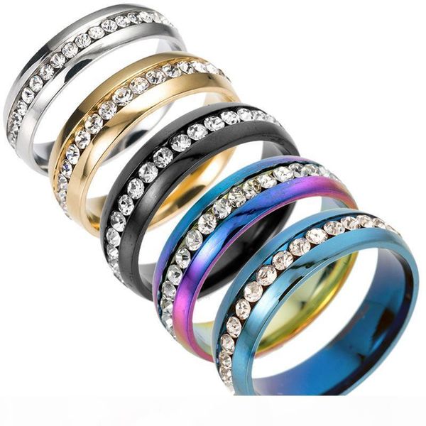 

size 5-13 316l gold silver black stainless steel crystal ring for women men band rings engagement wedding jewelry wholesale price
