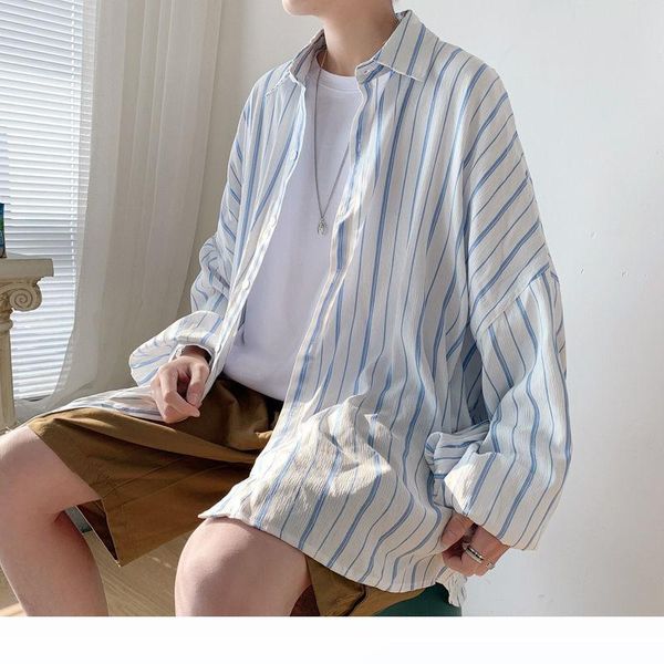 

2020 men's loose hawaiian shirt sunscreen clothes social camisa masculina streetwear french cuff mens fashion male shirts s-xl, White;black