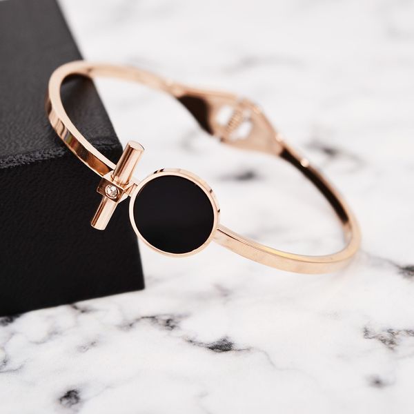 

bangle yun ruo fashion black enamel open lover cuff rose gold color titanium steel jewelry woman gift never fade drop