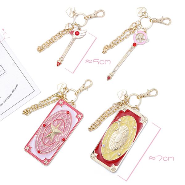 

cute anime key chains pink heart variety sakura magic card keychain for women kawaii gold keyring, Silver