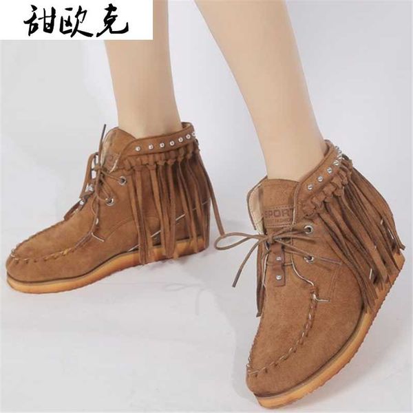 

2020 winter women's boots fashion women's fringe flat heel boots round toe ankle warm snow for women lace up ankle, Black