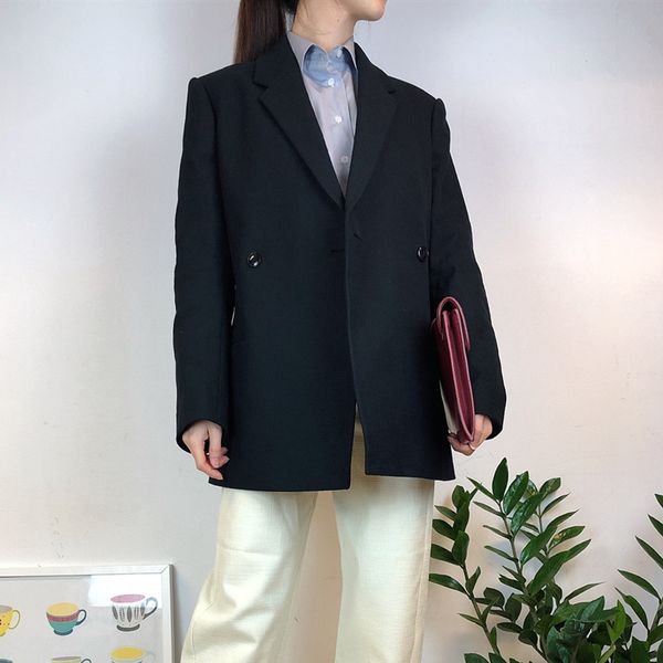 

women blazer solid color two buttons long sleeve office lady outwear female suit, White;black