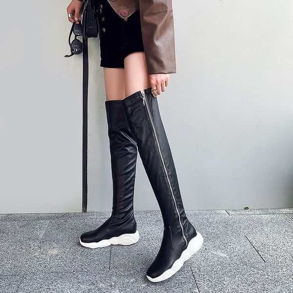 

ymechic fashion over the knee long thigh high boots white black side zipper wedges winter shoes women knight tall boots female