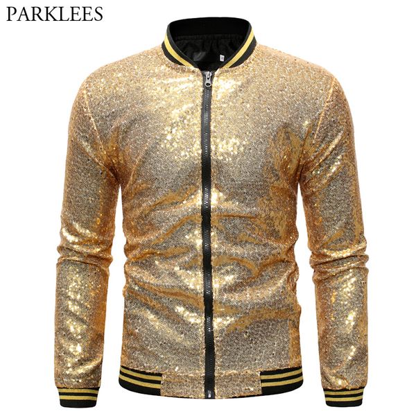 

mens shiny gold sequin jackets and coats 2020 brand new sequins baseball jacket men club dj stage singer jacket veste homme xxl, Black;brown