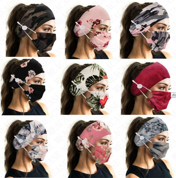 

sport face mask holder headbands with button hairbands tie dye face mask floral printed masks women elastic hair bands accessories d8503, Slivery;white