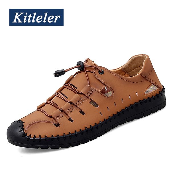 

kitleler2020summermenleathersandalsmencasualshoesbreathablecutoutsandalsconfortablenon-slipwadingshoessize38-48, Black