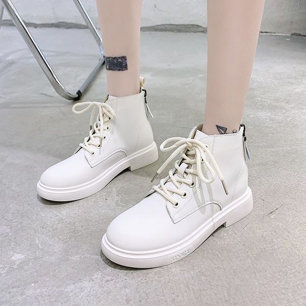 

женские сапоги осень обувь для женщин круглый toe flat с zipper lace-up платформа motorcycle boots botas de mujer размер 35-40, Black