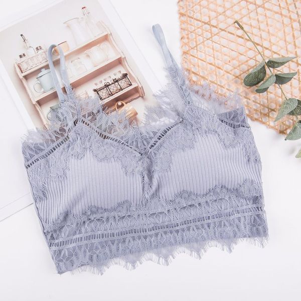 

women's wireless lace tube soft crop brassiere beautiful back camisoles underwear lingerie brassier, Black;white