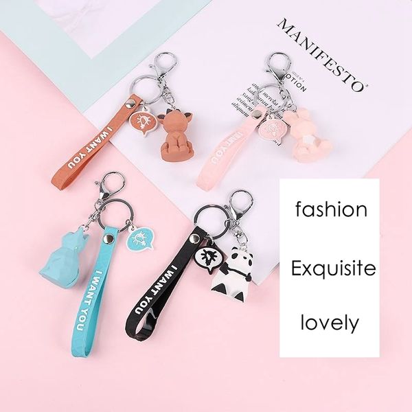 

silicone doll key holder cartoon geometric keyring gift lovely animal panda deer keychain keyring for women jewelry, Silver