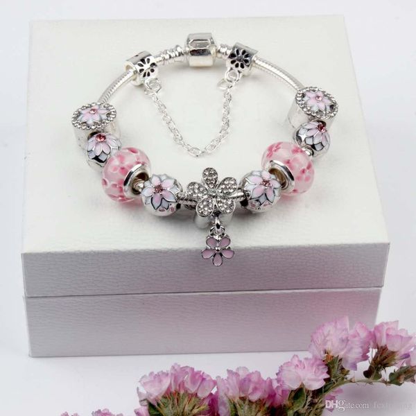 

magnolia bracelet 925 silver charm accessories bracelets peach flower pendant bangle charm magnoliaeflora beads as gift diy wedding jewelry, Golden;silver