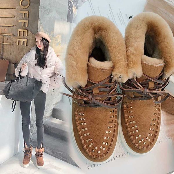 

snow boots women's new winter shoes cow suede keep warm rivet snow boots bottes femme, Black