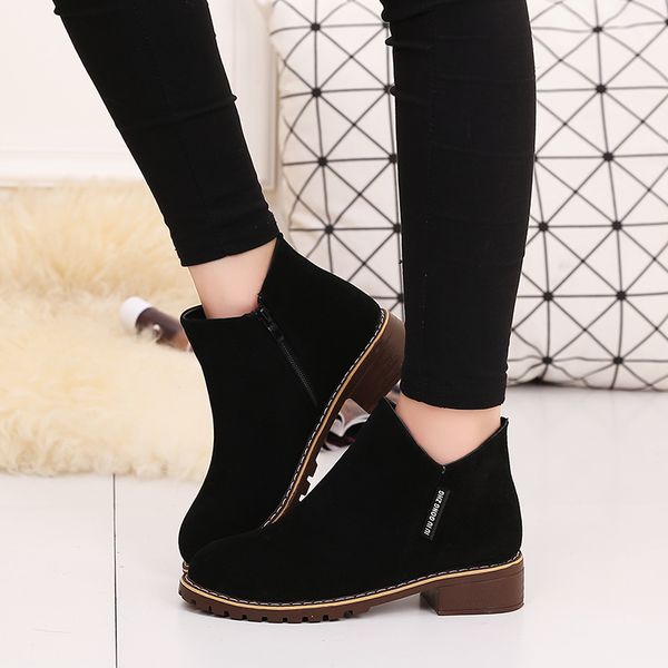 

rock shoes woman lady boots luxury designer mid-calf booties women round toe low heels booties winter footwear large size, Black