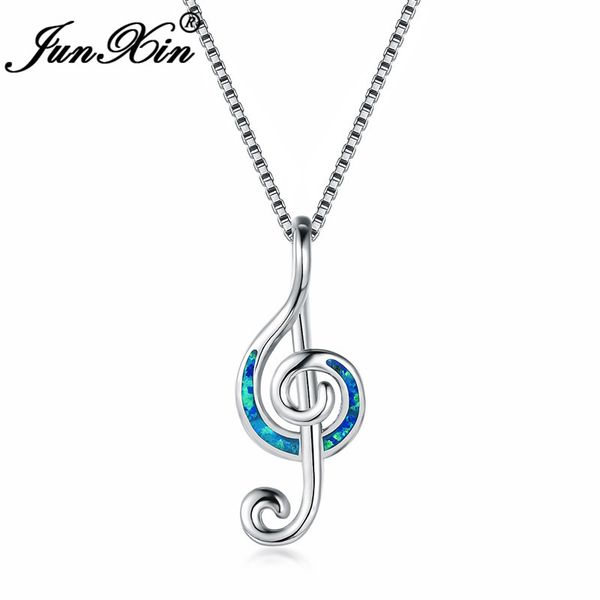 

junxin blue white fire opal necklace music note pendants for women silver color female wedding clavicle necklace