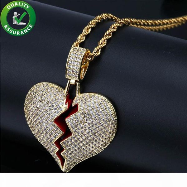 

iced out pendant designer necklace hip hop jewelry mens gold chain pendants solid red heart break gold silver designer style charms love gif
