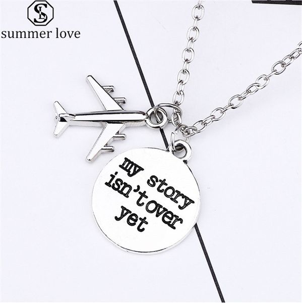 

diy air plane necklace for women men letter "my story isn't over yet" pendant silver chain letter motivational pendants neckl