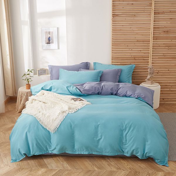 

100% cutton pure blue purple gray solid color series super breathe skin friendly  king size luxury comforters bedding sets ams29043