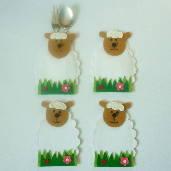 

4 pcs/set tableware holder cutlery bag easter decoration home lovely sheep diy