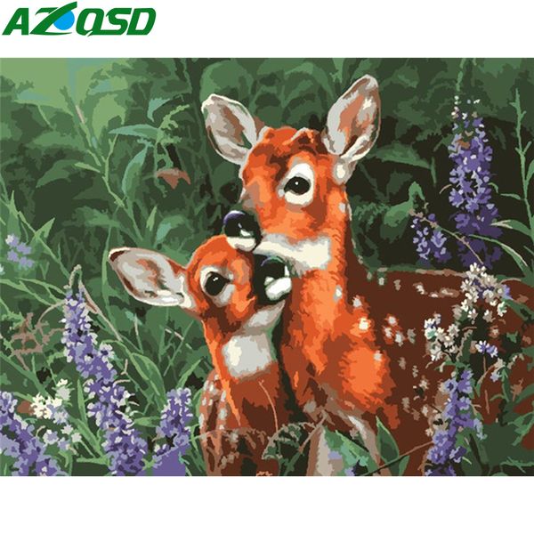 

azqsd diy unframe oil painting by numbers animal unique gift coloring by numbers deer picture for living room home decoration