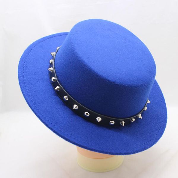 

suogry 2020 wide фетровой fedora hat осень зима hat женский имитация шерстяных мужчин канотье flat top cap вводная мужской, Blue;gray