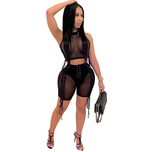 

x3649 new 2020 fashion casual nightclub women's perspective strap mesh two-piece set x3649 new 2020 fashion casual nightclub women&#039, Gray
