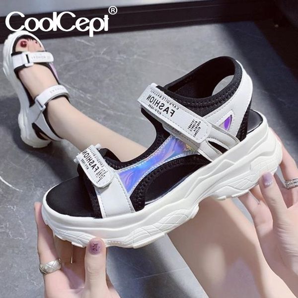 

coolcept women shoes sandals open toe hook&loop thick bottom platform shoes beach sandals ladies footwear leisure size 35-40, Black