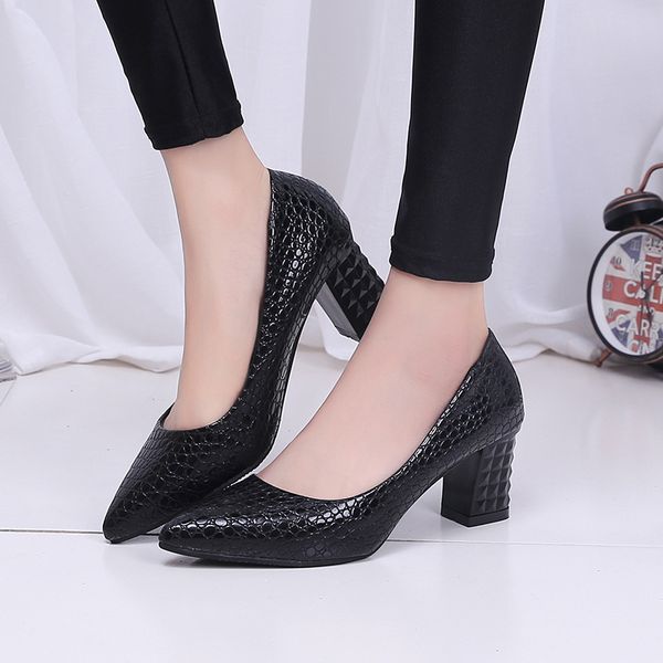 

2020 women pumps ankle strap thick heel women shoes square toe mid heels dress work pumps comfortable ladies shoes 6cm, Black