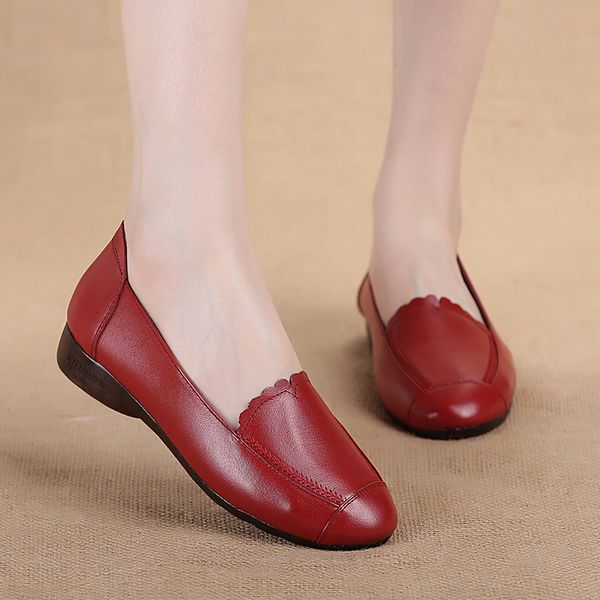

tilocow classic women shoes genuine leather shallow casual shoes woman slip on solid flats female flat with rome loafers, Black