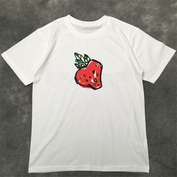 

street fashion famous mens t shirt 20ss strawberry print pullover polo short sleeves t shirts men women couples stylist tee, White;black
