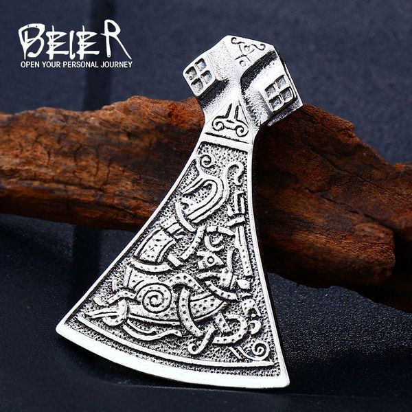 

beier viking axe pendant necklaces mammen goth male scandinavian norse vintage jewelry retro style bp8-268, Silver