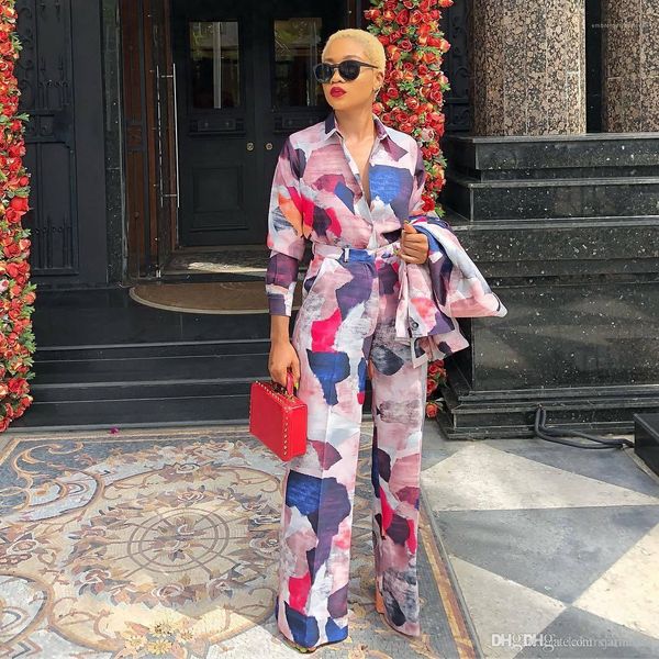 

pants casual shirts floral print female cltohing fashion style casual apparel womens silm desinger 2pcs tracksuits lapel neck long sleeve, Gray