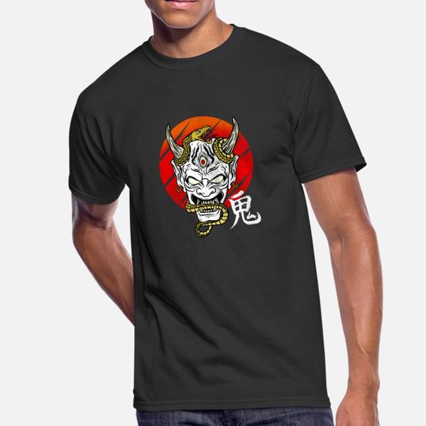 

japanese devil art mask demon oni harajuku t shirt men designing short sleeve round collar basic solid sunlight casual summer kawaii