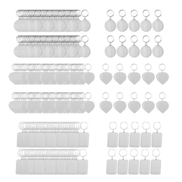 

300x clear blank insert p picture acrylic frame keyring split, Silver