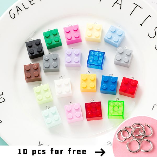 

charms 10pcs building block keychain 2*2 mini colorful diy toy decor key ring necklace jewelry pendants accessories wholesale, Bronze;silver