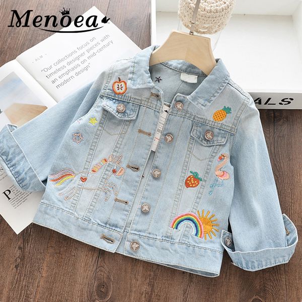 

menoea дети осень весна ребёнка верхняя одежда 3-8 года denim пальто для девочки детских мультиков вышивки куртки, Blue;gray