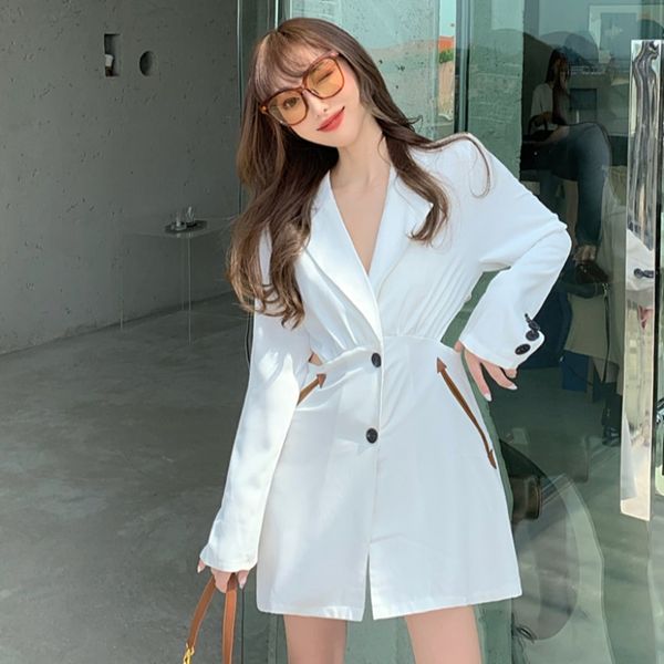 

women dresses fashion womens clothing shop careful machine side leakage waist 2020 early autumn new style slim waist shirt dress minority, White;black