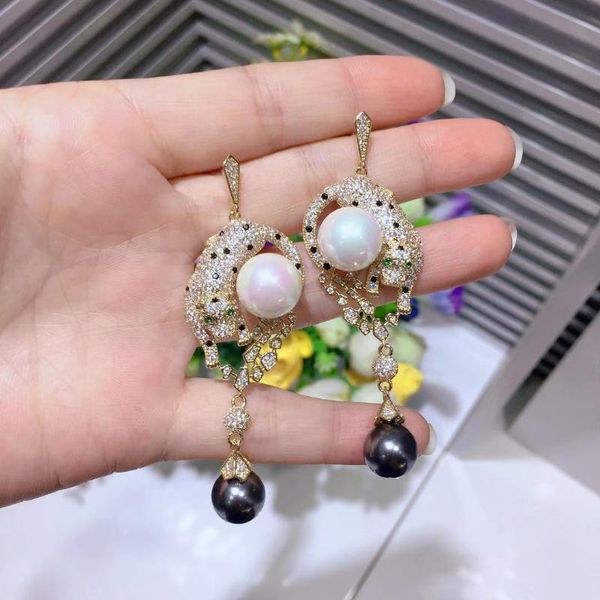 

мода leopard panther мотаться серьги с имитацией перл циркон s925 уха pin женщины свадебные украшения, Silver