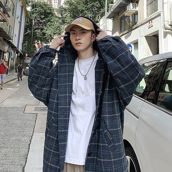

mens jackets fashion streetwear hoodies plaid windbreaker jacket hip hop loose casual warm male oversize coat streetwear, Black;brown