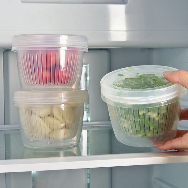 

home kitchen refrigerator storage container storage box freshness box fruit plastic square drain double-layer sealed