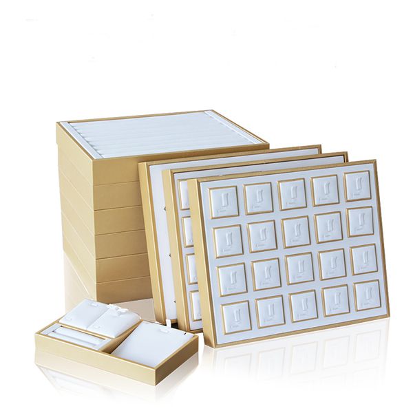 

pu leather jewelry display tray stackable for counter showcase jewellery exhibition trade show ring earring pendant charm necklace organizer, Silver