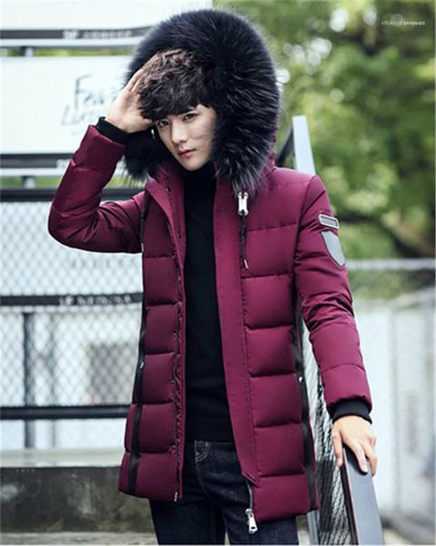 

long sleeve mens coats fashion solid color male parkas with zipper winter thick mens down jackets hooded, Black