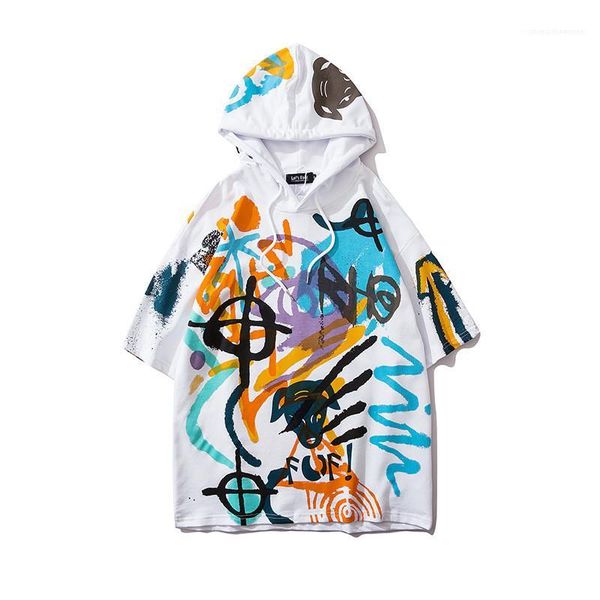 

рукав толстовки мужская одежда мужская конструктор граффити письмо печати капюшоном тис моды естественный цвет сыпучие тройники повседневный, Black