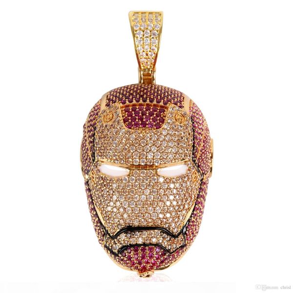 

24k gold plated iced out big iron men necklace pendant micro paved cubic zircon charm bling bling hip hop jewelry, Silver
