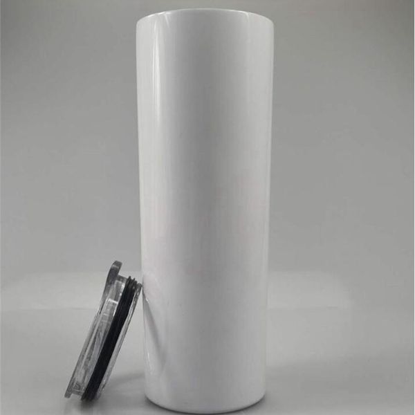 

20oz sublimation tumbler stainless steel skinny tumbler thermal transfer mug double walls vacuum water bottle with lid seashipping ljjp446