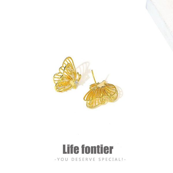 

lifefontier elegant gold color butterfly stud earrings for women girls cz stone small earrings boucle d'oreille jewelry gifts, Golden;silver