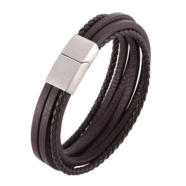 

classic multilayer braided leather bracelet men jewelry stainless steel magnetic clasps bracelets bangles male wristband ph505-2, Red;blue