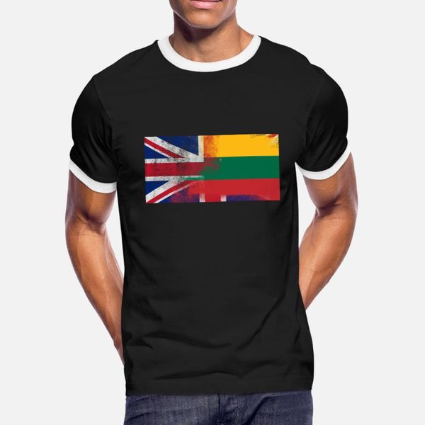 

british lithuanian half lithuania half uk flag t shirt men print short sleeve round neck normal sunlight comical summer style pattern shirt