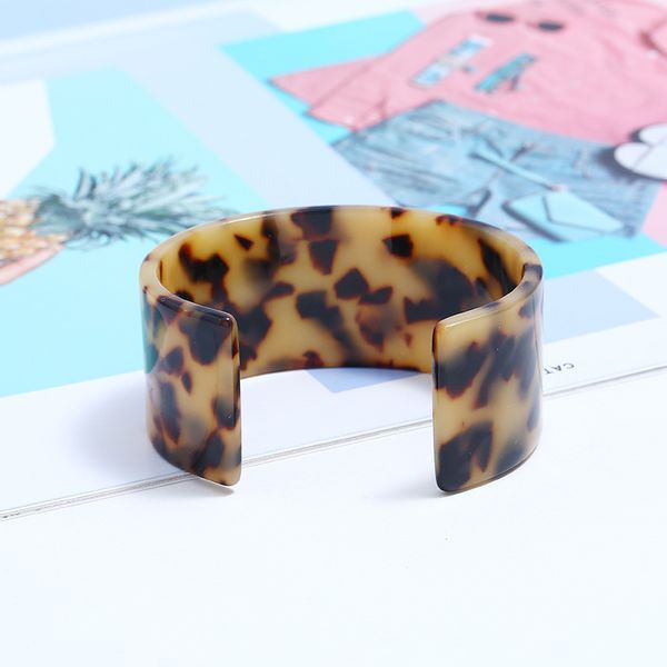 

1pcs fashion tortoiseshell cuff acrylic wide bangles bracelet for women vintage resin leopard round wedding jewelry, Black