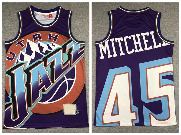 

men's utah jazz jersey 45 donovan mitchell print purple throwback basketball jerseys mitchell & ness 2020 new, Black;red